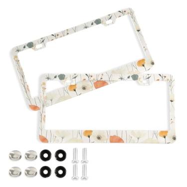 Imagem de SEHANY Molduras de placa de licença de flores florais coloridas, capas de moldura de placa de carro de alumínio à prova de ferrugem com orifícios elípticos e parafusos serve para veículos padrão dos
