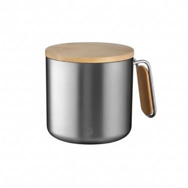 Imagem de Caneca Térmica Prata 380ml Inox com Tampa Natural – BambooSeal