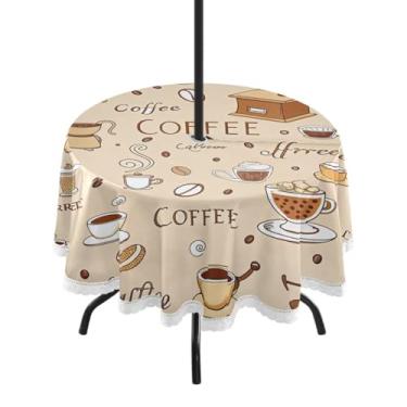 Imagem de Qilmy Toalha de mesa redonda impermeável de 152 cm com orifício para guarda-chuva e zíper – Uso externo / interno resistente para pátio, churrascos, piqueniques, festas (serve para mesas circulares)