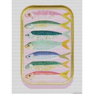 Imagem de UPABLUNSO Kit de arte de desenho de diamante de lata aberta de sardinhas para adultos DIY pintura de arte de diamante broca completa arte de pedra redonda para artesanato decoração de parede 30,5 x