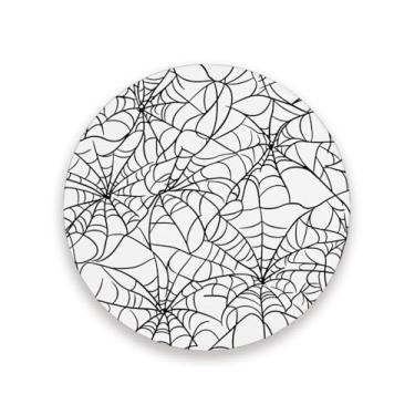 Imagem de JUZIHAI Conjunto de 2 porta-copos de teia de aranha de Halloween, porta-copos redondos de pedra de cerâmica absorvente de 9 cm com base de cortiça, tapete de proteção de mesa para cozinha, bar