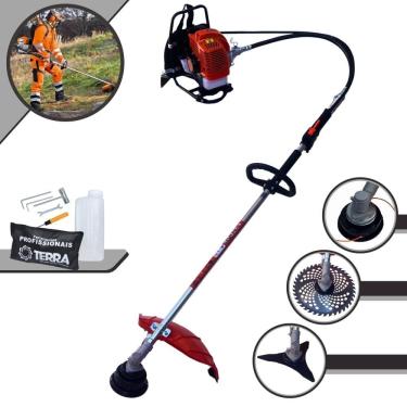 Imagem de Roçadeira Costal À Gasolina Terra GRC430 43cc 1,7HP de Potência 2T Alta Rotação Completa Com Carretel de Nylon + Faca 40 Dentes Vídea + Faca 3 Pontas