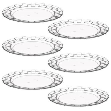 Imagem de Conjunto 6 Pratos Médios Plástico Transparente Lanches Sobremesas Mesa
