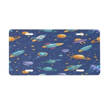 Imagem de Rocket Planet Placa de licença fofa para frente do carro placas de carro alumínio metal adequado para caminhão, placa de porta de carro, bar, café, acessórios automotivos para homens e mulheres 15 x