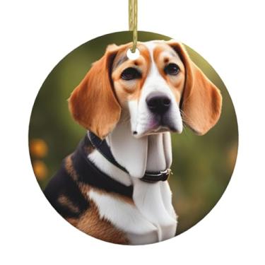 Imagem de Beagle Dog Print Christmas Ceramic Hanging Round Hanging, pingentes de porcelana, decoração criativa de Natal
