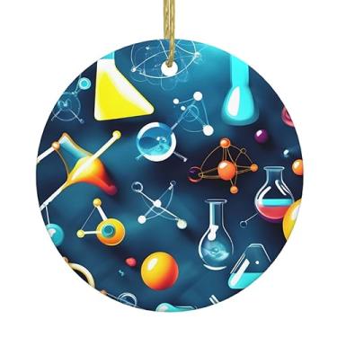 Imagem de Impressão abstrata de química de Natal pendurada em cerâmica redonda, pingentes de porcelana, decoração criativa de Natal
