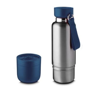 Imagem de Garrafa em Inox Parede Dupla 500ml Com Copo e Porta Objetos Azul