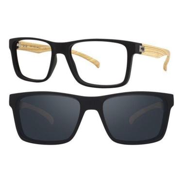 Imagem de Armação Óculos Hb 0339 10103390261032  Madeira Fosco Clip On Cinza Polarizado-Masculino