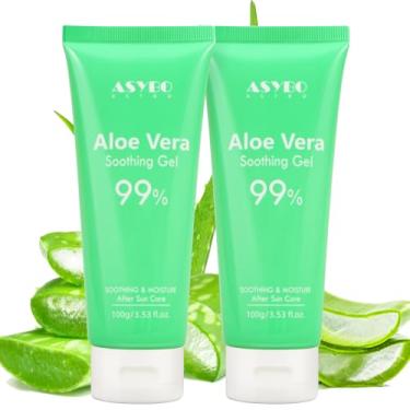 Imagem de ASYBO Gel Aloe Vera 100x2 ml – 99% Aloe Vera puro orgânico hidratante facial e corporal, creme de aloe natural para pele seca, queimaduras solares, acne, calmante e hidratante para o rosto e o corpo