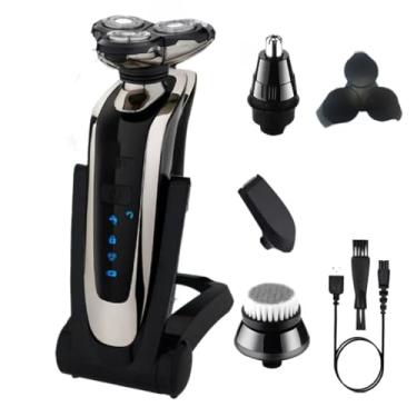 Imagem de Barbeador Elétrico Masculino 4 em 1 - Uso Seco e Molhado, Recarregável e À Prova d’Água, com Aparador Incluso