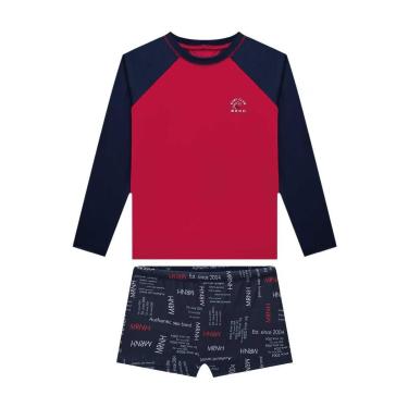 Imagem de Conjunto Infantil Menino Proteção UV 50+ Onda Marinha Vermelho-Masculino