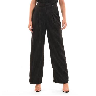 Imagem de Calça Bisô Alfaiataria Cós Transpassado Risca de Giz Preto-Feminino