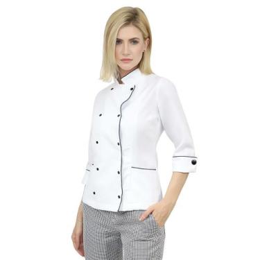 Imagem de Dólmã Chefe Feminino Manga 3/4 com Botões de Pressão - Ipê Roxo, Branc