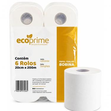Imagem de Papel Toalha em Bobina 100% Celulose Auto Corte 20CM X 200M 17G com 6 Rolos Eco Prime