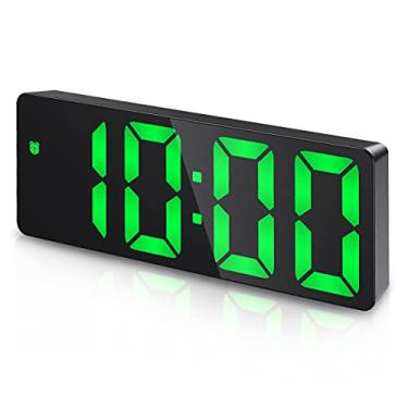 Imagem de O mais novo despertador digital, relógio de LED para quarto, relógio eletrônico de mesa com visor de temperatura, brilho ajustável, controle de voz, visor de 12/24 horas para casa, quarto, escritório, verde