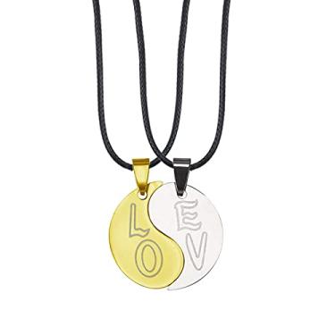 Imagem de CNBPIC Colar 2 Pces Coração Forma Pingente Titânio Aço Corrente Couro Corda Casal Joias Presente