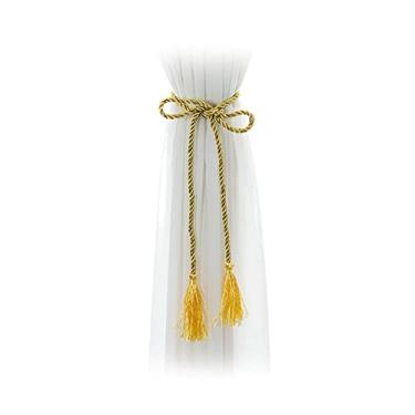 Imagem de porta-cortina borlas de cortina coloridas de poliéster pequenas gravatas 15 cores gravatas de cortina acessórios, amarelo dourado, 4 peças