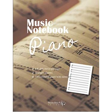 Imagem de Caderno de música Piano: v1-2 Grande partitura em branco com 6 palitos duplos por página com índice para pianista de piano | 110 páginas numeradas + título | partições de piano