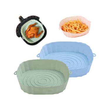Imagem de 2 Pcs Cesta Silicone Livre BPA Cozimento Reutilizável para todas as marcas Fritadeira Airfryer Microondas