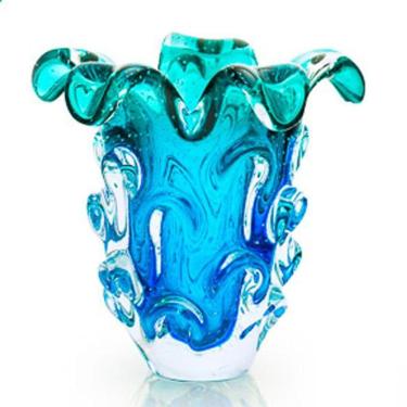 Imagem de Vaso Em Cristal Murano Azul E Esmeralda São Marcos 18Cm
