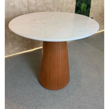Imagem de Mesa Cone 70cm Base Madeira Natural Mogno e Tampo Branco