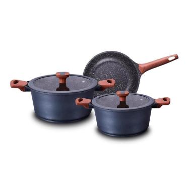 Imagem de Conjunto De Panelas 3 Peças Com Aluminio Injetado Antiaderente Titanium