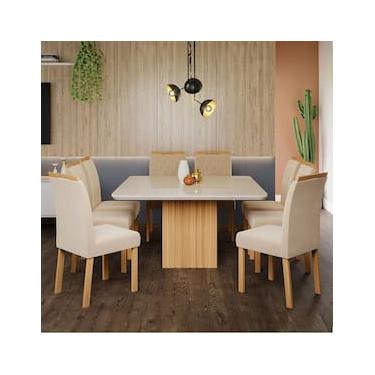 Imagem de Mesa de Jantar Cimol Moana com 8 Cadeiras - Nature/Off White/Madeira/Nude