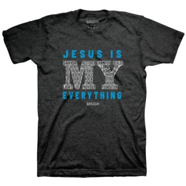 Imagem de Kerusso Camiseta Jesus is My Everything Savior Restorer Champion Healer Joy Strength preta de algodão mesclado gola redonda, Preto mesclado, GG