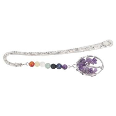 Imagem de Marcador de página de cristal Chakra vintage inovador decorativo feito à mão leve à prova de ferrugem marcador de livro para presente de aniversário (Ametista)