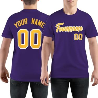 Imagem de Camiseta de beisebol personalizada para homens, mulheres, jovens, camisas de manga curta, logotipo com número de nome impresso personalizado, Roxo e amarelo - 16, One Size