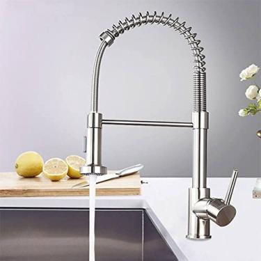 Imagem de Torneira de cozinha pull out stream pulverizador deck montado preto fosco torneira misturadora rotação de 360 graus pia da cozinha torneiras quentes e frias, níquel burshed a
