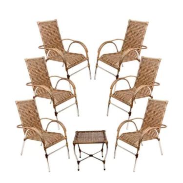 Imagem de Kit 6 Cadeiras E Mesa Vênus Churrasco Trama Capuccino