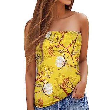 Imagem de Camiseta regata feminina tubinho estampada para sair camiseta sexy sem alças verão camponesa blusa colete de festa, Amarelo, P
