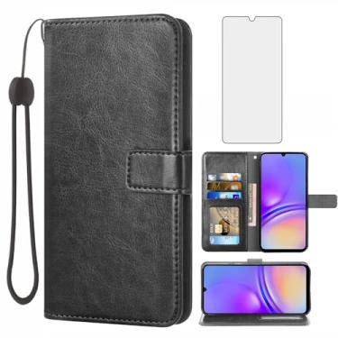 Imagem de Asuwish Capa carteira compatível com Samsung Galaxy A05, protetor de tela de vidro temperado e capa flip de couro, suporte para cartão, acessórios de celular, capas para celular para Ao5 A 05 mulheres