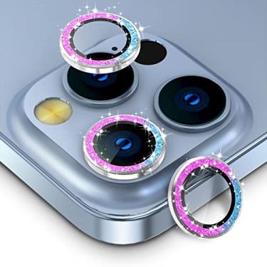 Imagem de CloudValley Protetor de lente de câmera para iPhone 13 Pro - iPhone 13 Pro Max, filme de vidro temperado 9H, capa protetora de lente de liga de alumínio, colorido brilhante