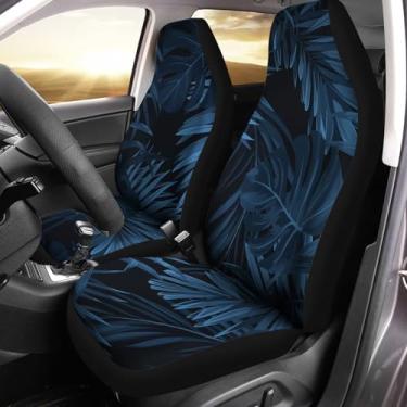 Imagem de Bulopur Capa de assento de carro azul preto moda tropical folhas impressão para mulheres homens folha de palmeira monstera decoração de assento macio auto apto para carro SUV Sedan caminhão