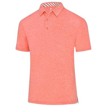Imagem de Camisetas masculinas de desempenho polo de golfe: camisa de manga curta elástica com absorção de umidade de secagem rápida atlética sem rugas tops de verão, Laranja coral, 4G