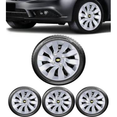 Imagem de Jogo 4 Calotas Esportiva Street Prata Aro 14 CHEVR Onix Prisma Spin Agile Cobalt Sonic Montana Meriva Zafira Corsa Hatch Sedan Classic Joy Maxx Premium