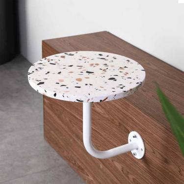 Imagem de Mesa de bar redonda de estilo moderno com acabamento em terrazzo branco e base de ferro para pub, bistrô, café, mesa de centro montada na parede, A