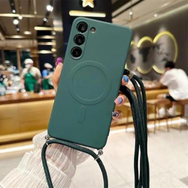Imagem de Capa magnética líquida com cordão cruzado para Samsung Galaxy A15 A55 A35 A05 A05S Capa traseira de silicone TPU macio, verde escuro, para Samsung A05