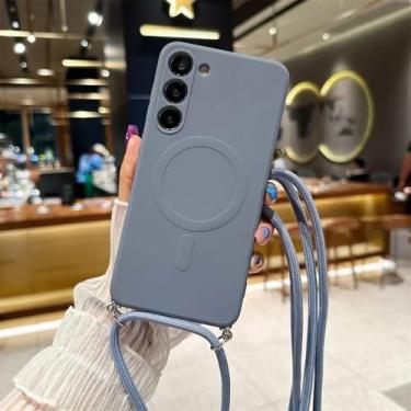 Imagem de Capa magnética líquida de cordão transversal para Samsung Galaxy A15 A55 A35 A05 A05S Capa traseira de silicone TPU macio, cinza lavanda, para Samsung A35