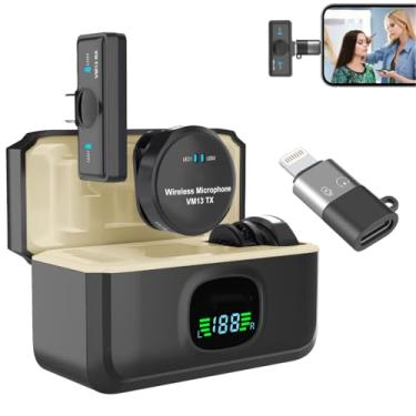 Imagem de Microfone magnético de lapela sem fio com capa de carregamento para Android/iPhone, gravação de vídeo, mini microfone de lapela com cancelamento de ruído Vlog, microfone magnético Plug and Play e