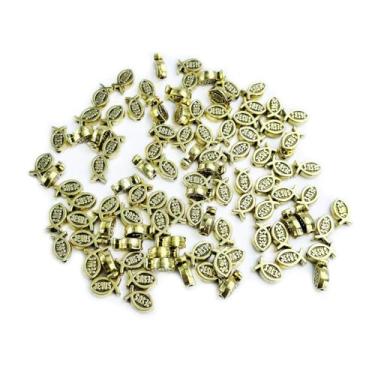 Imagem de 100 peças pequenas contas de peixe ouro antigo Jesus contas de peixe 0,8 x 0,45 cm mini contas em forma de peixe contas de metal Jesus para artesanato chaveiro fazendo pulseira colar suprimentos DIY,