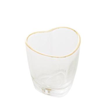 Imagem de Copo p/ Shot de Vidro Sodo-cálcico Coração com Borda Dourada 50ml Lyor