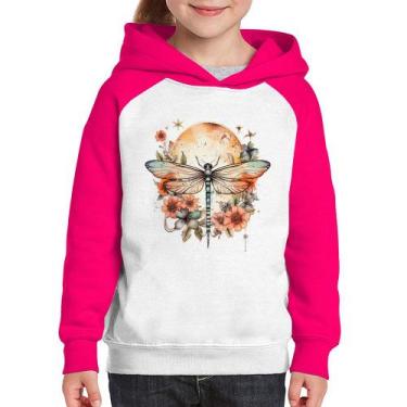 Imagem de Moletom Infantil Libélula, Lua e Flores - Foca na Moda, Branco, Rosa, 