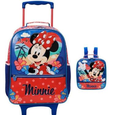 Imagem de Kit Mochila Escolar Minnie Tropical Rodinha Tam G Lancheira