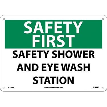 Imagem de National Marker SF175AB Placa "Safety First, Safety Shower and Eye Wash Station", alumínio, 25,4 cm x 35,5 cm, 101,6 cm
