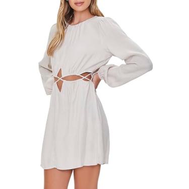 Imagem de Forever 21 Minivestido feminino com recorte de manga camponesa, Creme, P