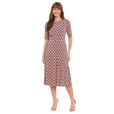 Imagem de London Times Vestido feminino midi cintura inserida carreira escritório ocasião convidada de, Hexagon Geo - Azul-marinho/Caqui, 25 Plus Size