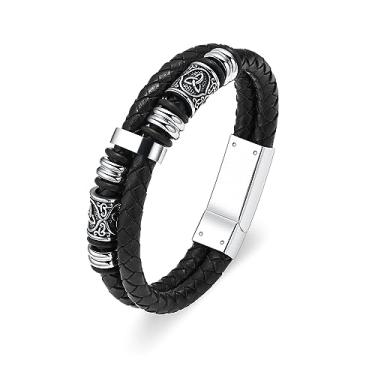 Imagem de constantlife Pulseira de cremação Viking Thor Martelo para Cinzas para Homens Pulseira de Couro Trançado Bracelete Bracelete Urna Memorial Joias Presente de Lembrança de Funeral, 24cm, Aço inoxidável,